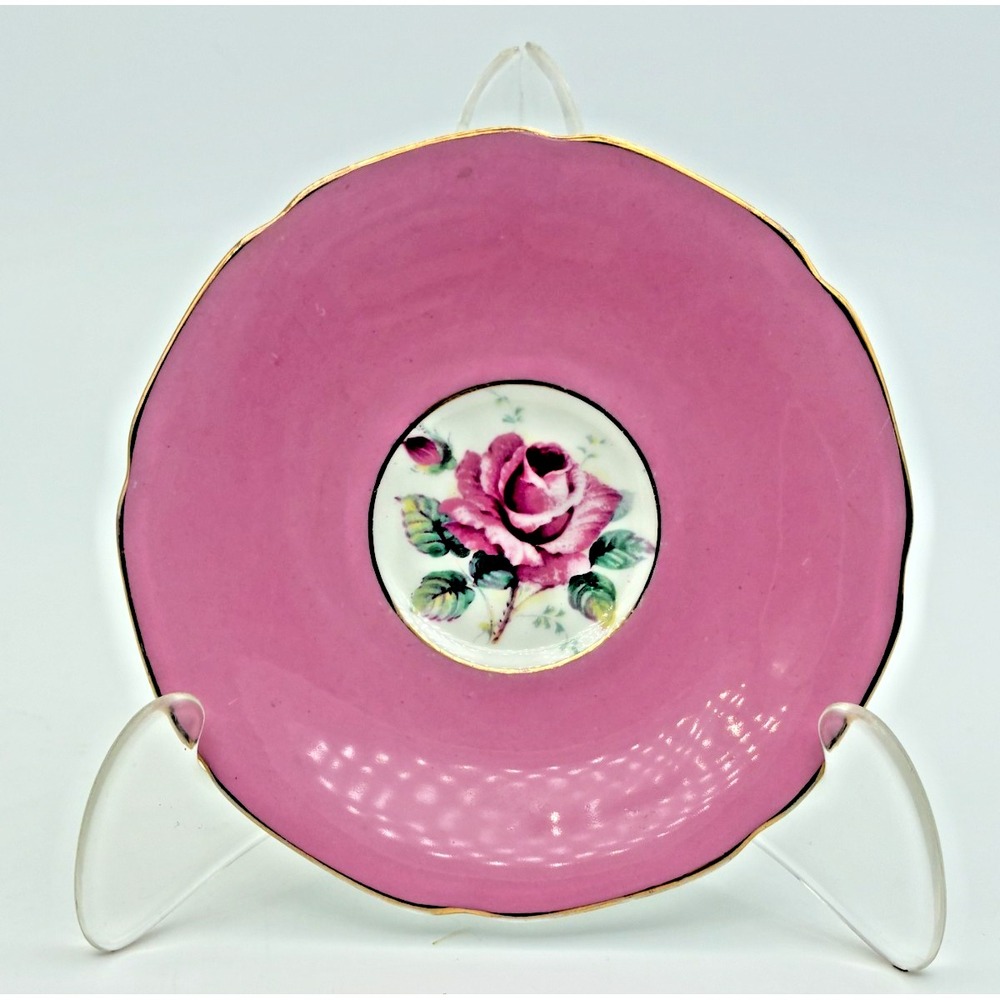 Paragon Double Warrant Orphan Demitasse Saucer Only Pink Cabbage Rose Gilt 1940